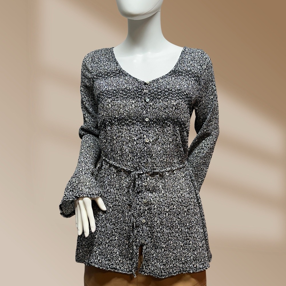 Motherhood Maternity Blouse Black & Gray Floral Button Down Blouse Sz M NWOT
